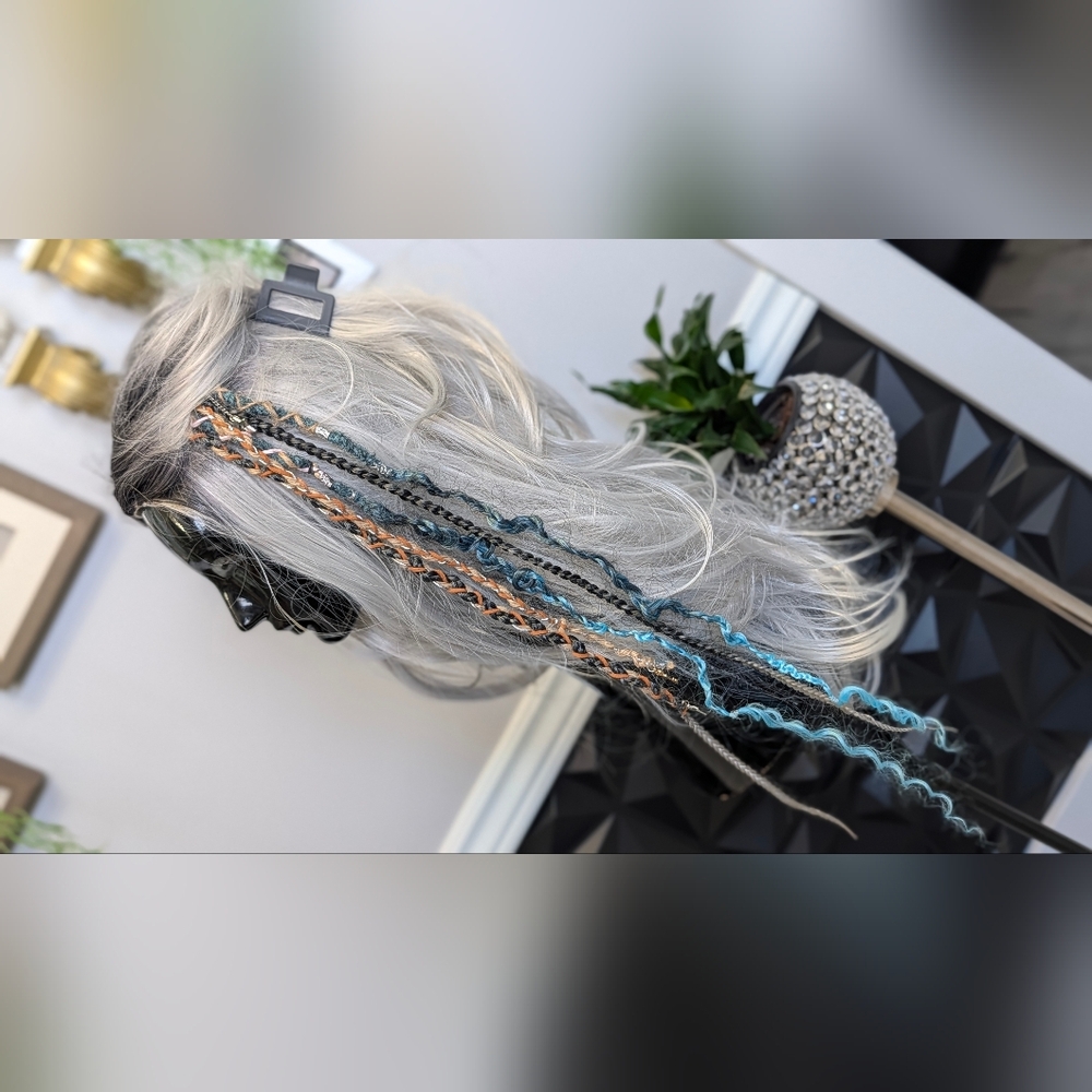 Tan & Aqua Dread Lock Hair Clip Extensions (1pc) #9